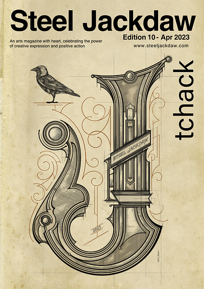 J-Lettering | Cover Art for Steel Jackdaw Magazine | № 10 art cover cover art coverart details digital art fine art handletter handlettering illustration jackdaw lettering logo designer magazine procreate procreate art sketch steampunk tomasz biernat vintage