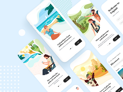 TripinD Travel App - Onboarding screens graphic design illustration onboarding travel ui uiux ux