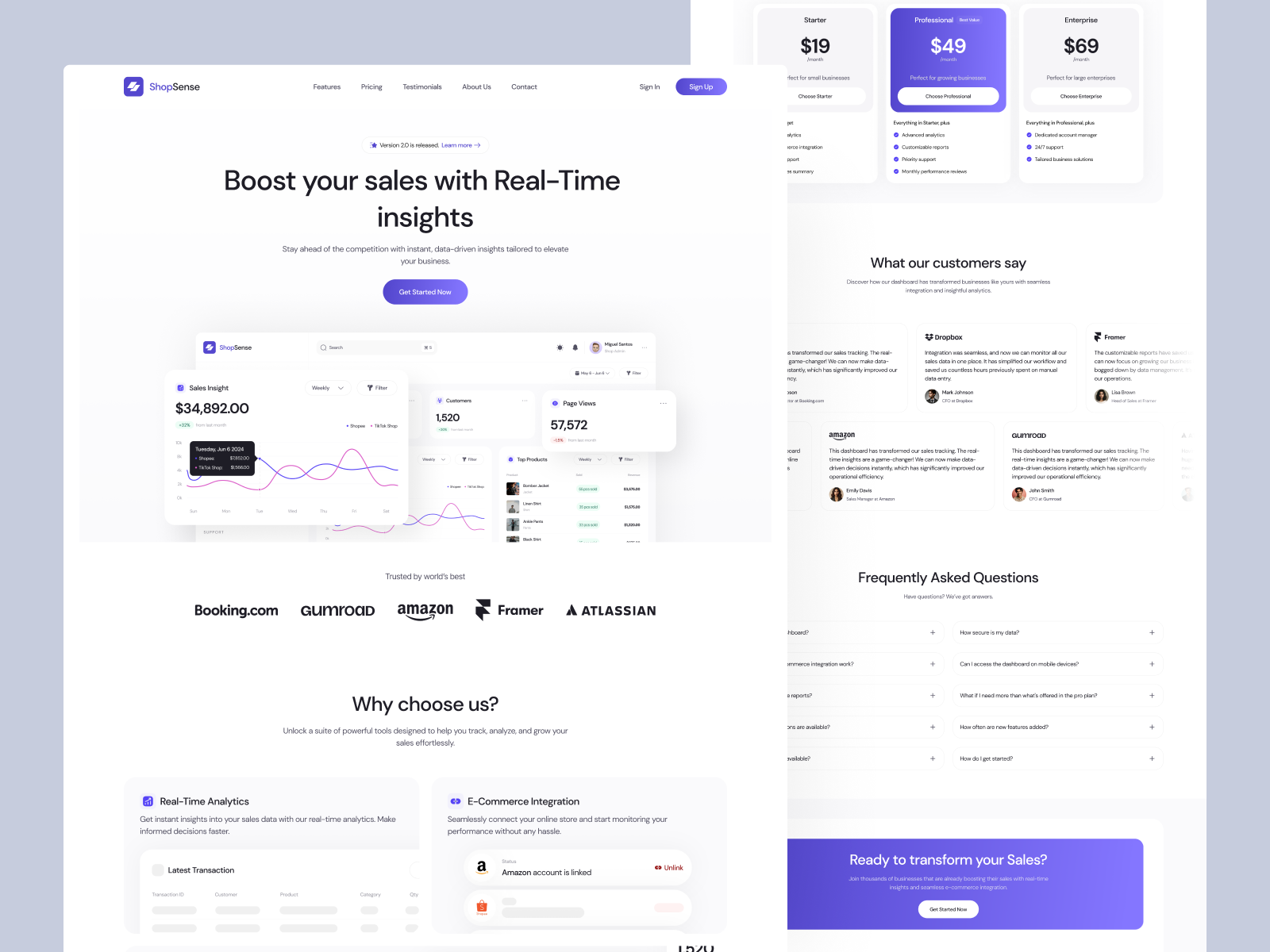 ShopSense - Landing Page design desktop diagram e commerce landing page saas sales shop statistic ui website
