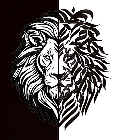 Calligraphy animal - Lion (tattoo sketch) calligraphy challenge design logo sketch