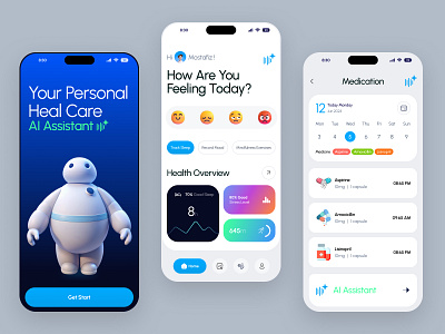 AI Personal Health Care - Mobile Apps ai ai assistant ai personal care app app design appointment deisgn doctor health health care healthcare medical service medicine medtech mobile mobile app ui ux uxdesign wellness