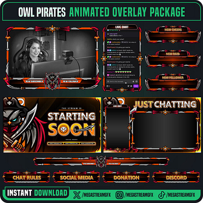 Bushido Owl Twitch Overlay - Stream Overlay japanese overlays