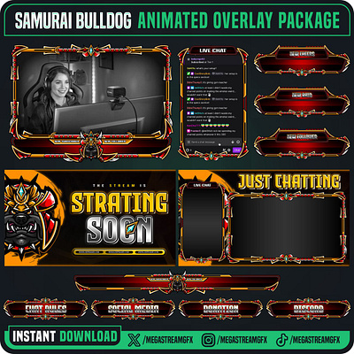 Bulldog Samurai Twitch Overlay - Stream Overlays overlay design