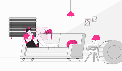 Sofa Serenity: Working and Relaxing with a Feline Friend 🛋️🐱 3d animation branding cat character design graphic design illustration logo motion graphics relax sofa ui
