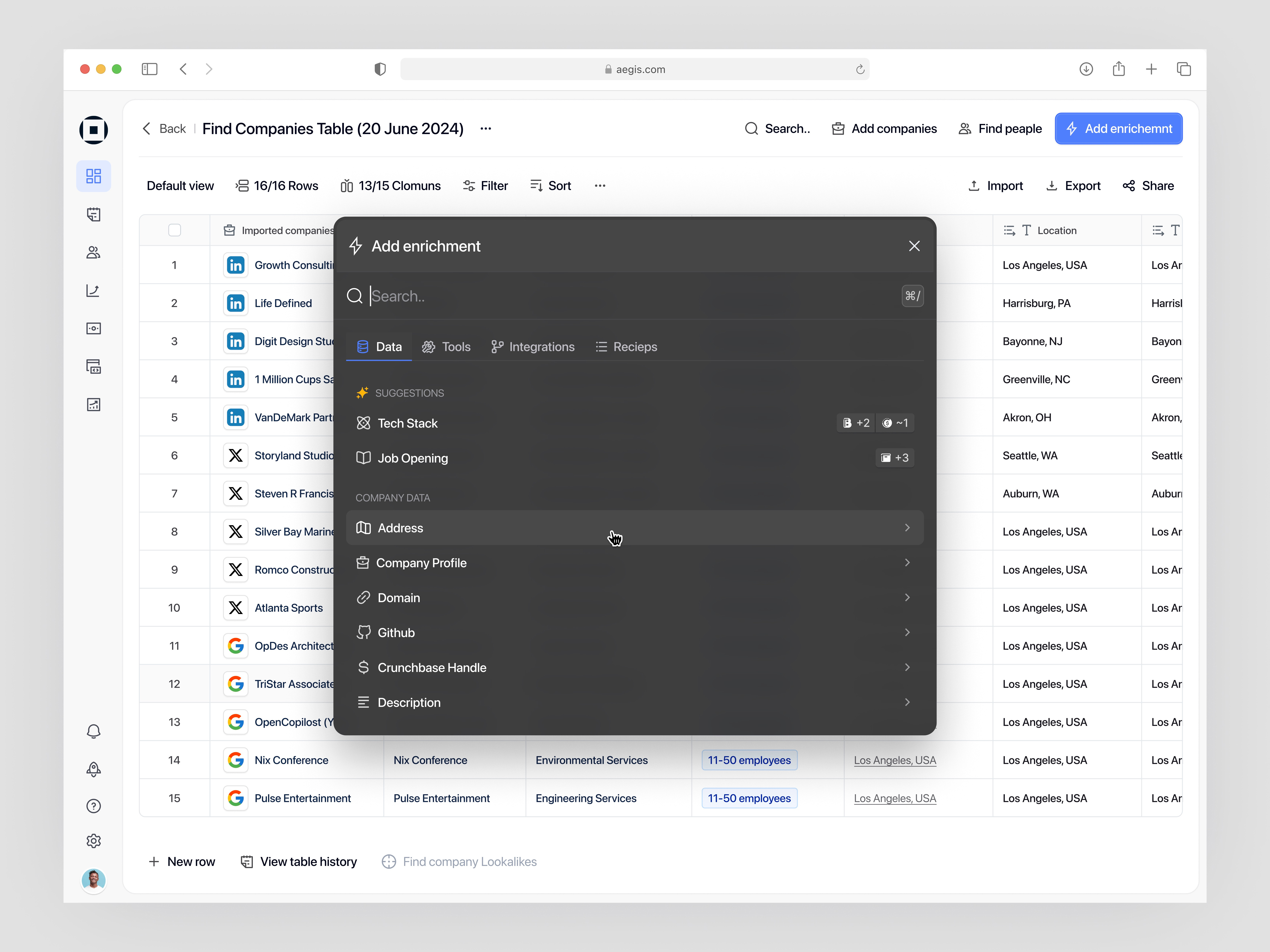 Data Enrichment Dashboard - Modal UI dashboard data enrichment marketing modal popup saas ui ux