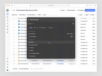 Data Enrichment Dashboard - Modal UI dashboard data enrichment marketing modal popup saas ui ux