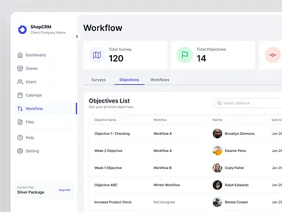 ShopCRM - Streamlined Workflow Management b2b business crm customer dashboard management objectives planning productivity relationship retail sales simple store uiclean webapp workflow