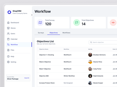 ShopCRM - Streamlined Workflow Management b2b business crm customer dashboard management objectives planning productivity relationship retail sales simple store uiclean webapp workflow