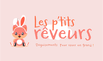 children's costume company logo branding children costume company creation cute fox french kawai logo modern pink rabbit