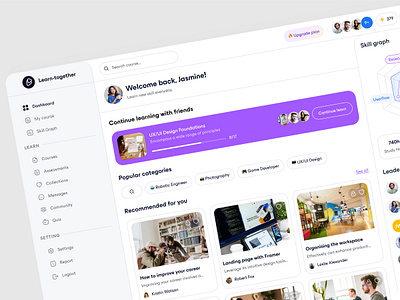 Learn together - Online Course Dashboard clean course dashboard learning lesson new skill online course purple skill user experience user interface ux