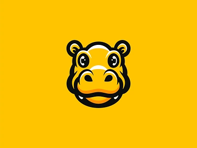 Cute Hippo Logo animal branding cartoon character cute design emblem hippo hippopotamus icon identity illustration logo mark mascot sports symbol vector yellow zoo