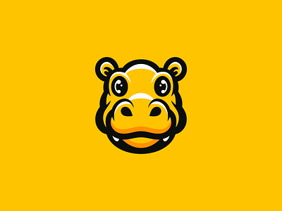 Cute Hippo Logo animal branding cartoon character cute design emblem hippo hippopotamus icon identity illustration logo mark mascot sports symbol vector yellow zoo