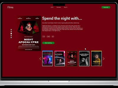 Online movie theater screens design design landing page figma landing landing page site ui uiux uiux design web site webdesign