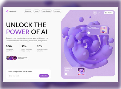 Design for AI-Powered Business Solutions agency creative design first screen typography ui web web design