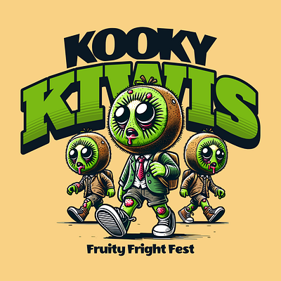 Kooky Kiwis adorable cartoon cute design fruit funny kiwi pop culture print on demand printondemand t shirt t shirt design tshirtdesign undead zombie