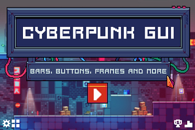 Free GUI for Cyberpunk Pixel Art 2d art asset assets cyberpunk game game assets game ui game user interface gamedev gui icon indie indie game interface menu pixel pixelart pixelated ui