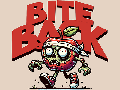 Bite Back adorable apple cartoon cute design funny kittl pop culture print on demand printondemand t shirt t shirt design tshirtdesign undead zombie