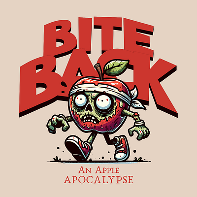 Bite Back adorable apple cartoon cute design funny kittl pop culture print on demand printondemand t shirt t shirt design tshirtdesign undead zombie