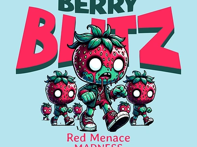 Berry Blitz cartoon design fruit funny kittl pop culture print on demand printondemand strawberry t shirt t shirt design tshirt tshirtdesign undead zombie