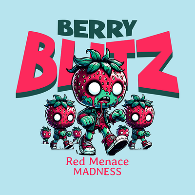 Berry Blitz cartoon design fruit funny kittl pop culture print on demand printondemand strawberry t shirt t shirt design tshirt tshirtdesign undead zombie