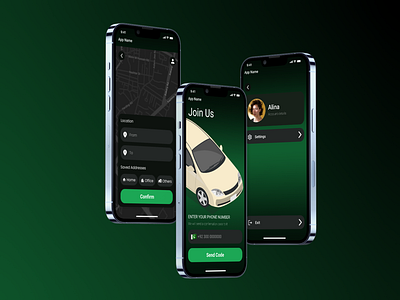 Innovative UI Design for a Ride-hailing App animation app black car careem figma green indriver ride uber ui yango