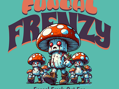 Fungal Frenzy cartoon design funny kittl mushroom pop culture print on demand printondemand t shirt t shirt design tshirt tshirtdesign undead zombie