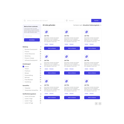 Job Search Interface design filter hr human resources job job listing job search search bar sidebar tiles ui uidesign uiux uxdesign web webdesign