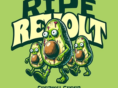 Ripe Revolt avocado cartoon design fruit funny kittl pop culture print on demand printondemand t shirt t shirt design tshirt tshirtdesign undead zombie