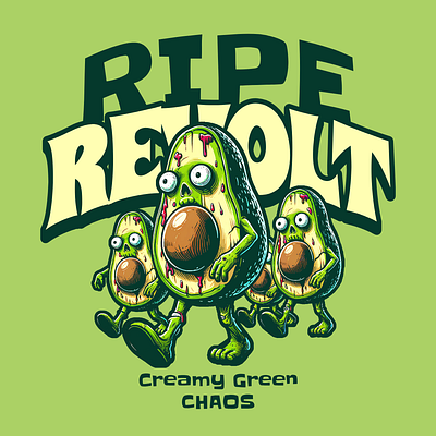 Ripe Revolt avocado cartoon design fruit funny kittl pop culture print on demand printondemand t shirt t shirt design tshirt tshirtdesign undead zombie