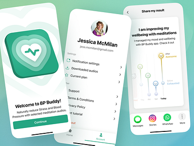 BP Buddy. Track Your Health and Elevate Your Mood w/ Meditation app design system graphs health healthcare ios medical meditation mental mental health mobile ui ui kit ux