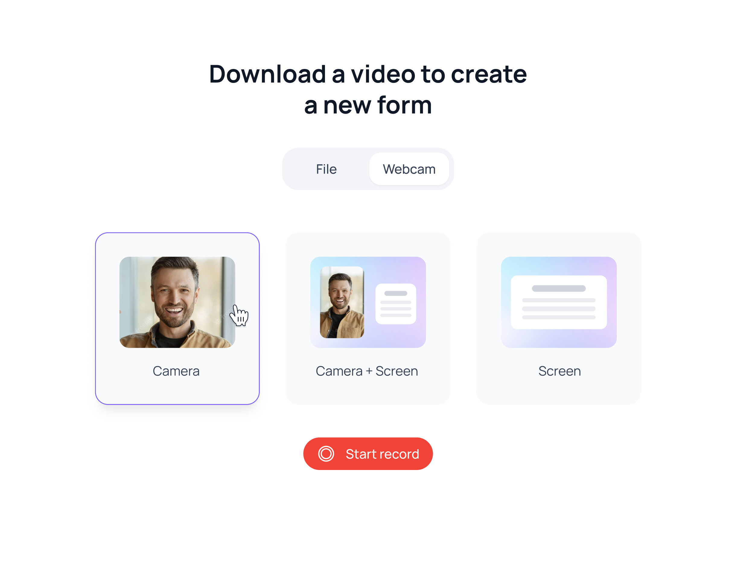Download a video card create edit file form record screen screencast select start tool upload uploading video videos webcam