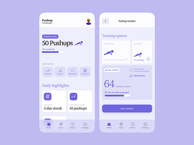 App design for tracking Push-Up exercises app design design figma design mobile app design ui uidesign uiux ux