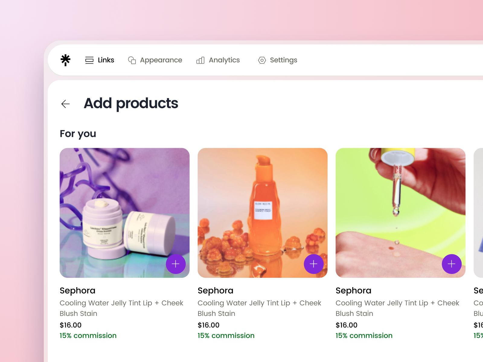 Linktree - Add products clean design ecommerce minimal modern product shopping simple store ui ux website