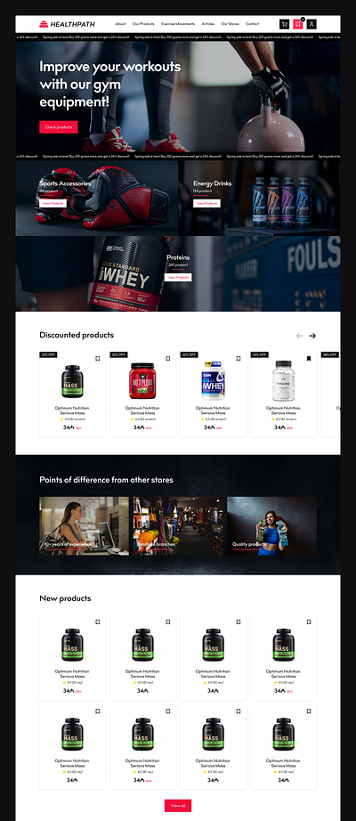 Sport Nutrition Web Design ui web design