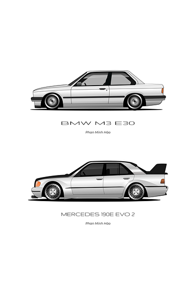 BMW M3 E30 vs Mercedes 190E Evo 2 2d illustration graphic design illustration