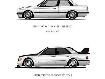 BMW M3 E30 vs Mercedes 190E Evo 2 2d illustration graphic design illustration