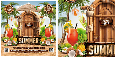 Summer Cocktails Flyer bar beach beach party cocktails hawaii luau summer summer beach summer cocktails summer drinks summer night tikibar tropical