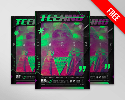 Free Techno Night Party Flyer PSD Template branding club party design flyer design free free design free psd freebie illustration night party party flyer psd psd flyer techno party