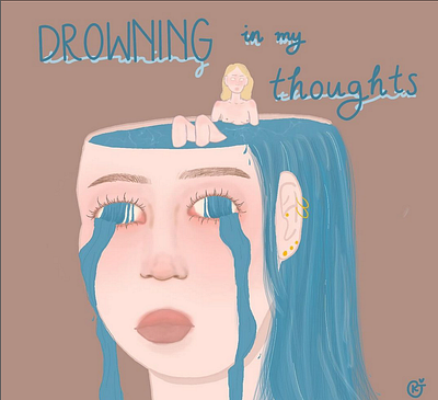 Drowning in my Thoughts art graphic illustration