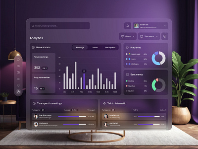 AI Meeting Tool Dashboard for Apple Vision ai apple vision communication dashboard data management design graphic design interaction design interface interface design meeting tool product design productivity statistics ui user experience user interface ux ux design web design