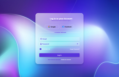 Login Page with a sleek Glassmorphism look appdesign design figma glassmorphisim loginpage productdesign sleek ui uidesign uiux uxdesign