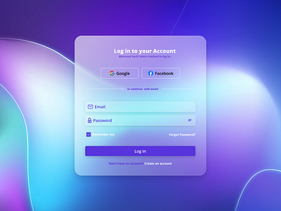 Login Page with a sleek Glassmorphism look appdesign design figma glassmorphisim loginpage productdesign sleek ui uidesign uiux uxdesign