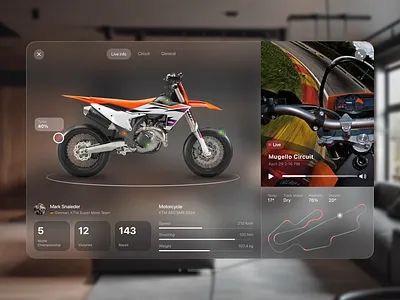 Vision Pro - Spatial UI for Motorcycle races apple bike glass morphism glassmorphism ktm moto motorcycle race spatialui supermoto ui vision pro visionpro