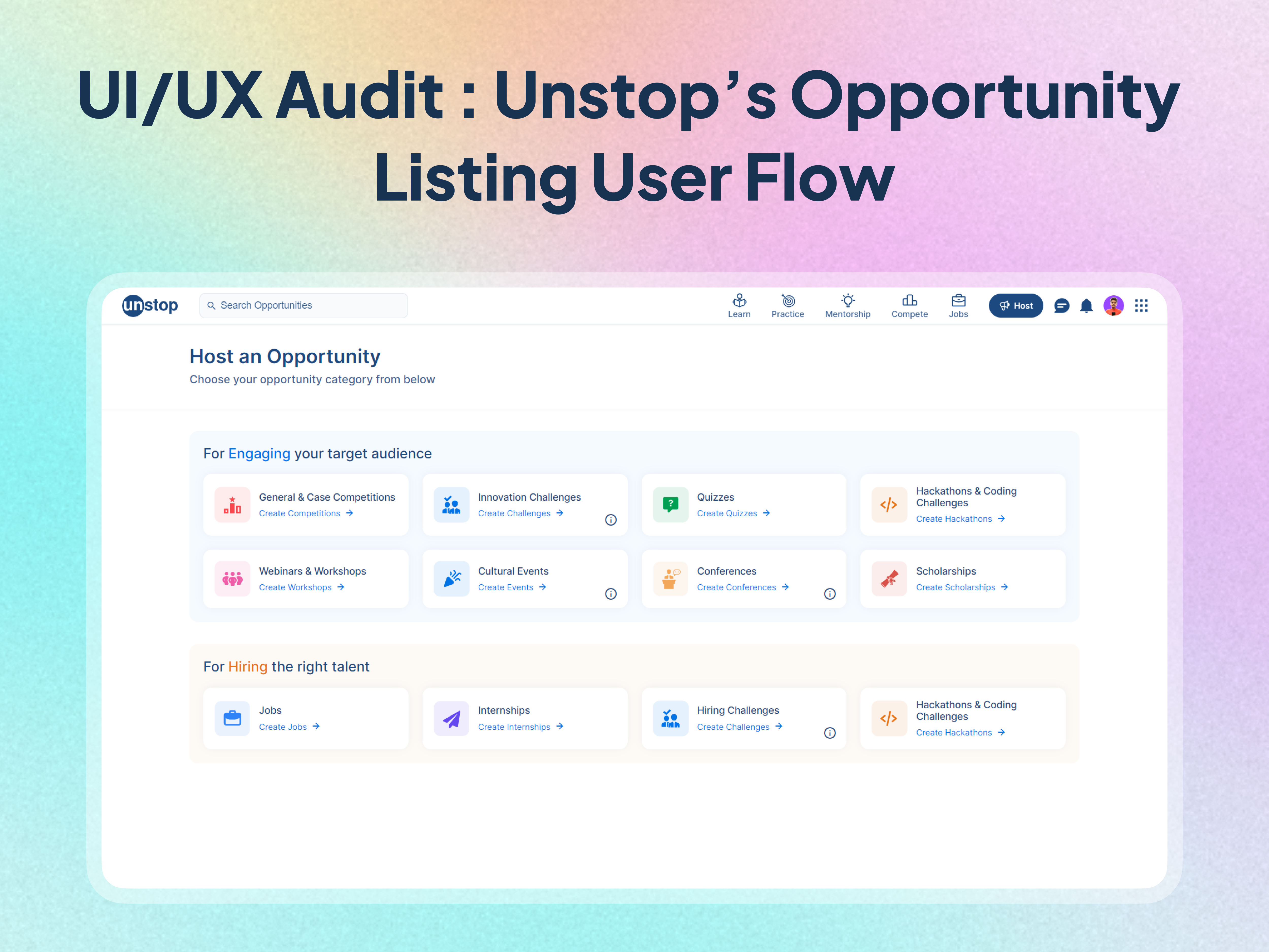 UI/UX Audit: Unstop’s Opportunity Listing flow adobe xd blue color figma modern design redesign ui audit ui design ux audit ux design web design website design