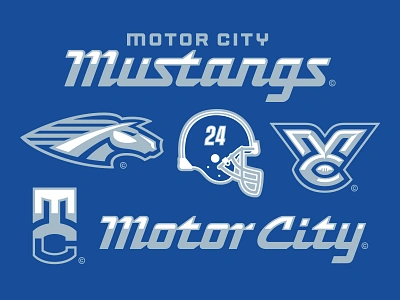 18/32 – Motor City Mustangs branding design detroit flash sheet football illustration logo michigan motor city mustangs sports sports branding typography