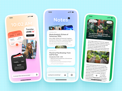 Vibrant Daily Notes AI App UI ai app app app ui calendar cards clean clock note app notes summer tickets ui voice control wallet widget