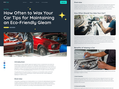 Website for eco-friendly auto care & detailing article auto care autocar blog car service detailing drive eco eco friendly exterior faq landing page modern plan sapienix vehicle wax web website