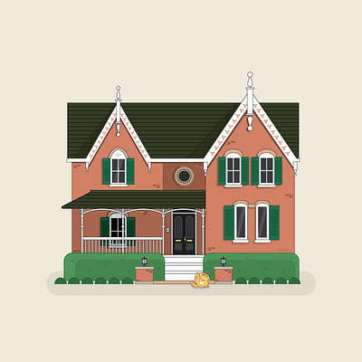 George St House architecture building cat character design happy house illustration illustrator vector