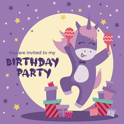 The cute purple unicorn with maracas adobe illustrator art background birthday card cartoon character design digital graphic design ill illustration invitation mascot template unicorn vector