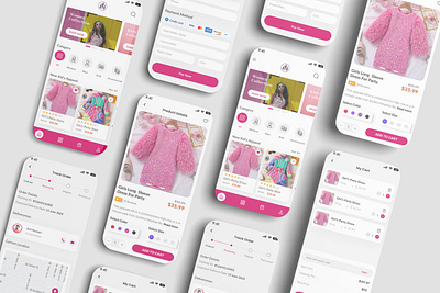 E-Commerce Mobile App Design for- Gems Ensembles app design cloth clothing app cloths application e commerce ecommerce app design fashion fashion app kid clothing app men clothing app mobile app mobile application pink color app ui ux design uiux women clothing